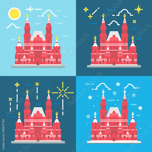 Red square building flat design