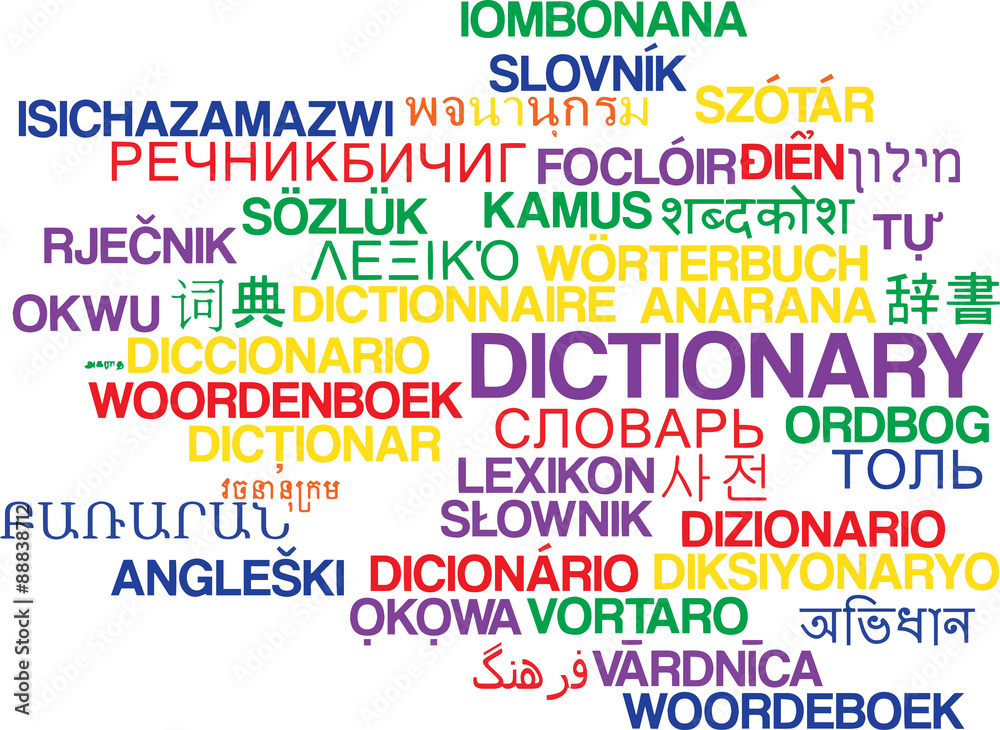 Dictionary multilanguage wordcloud background concept