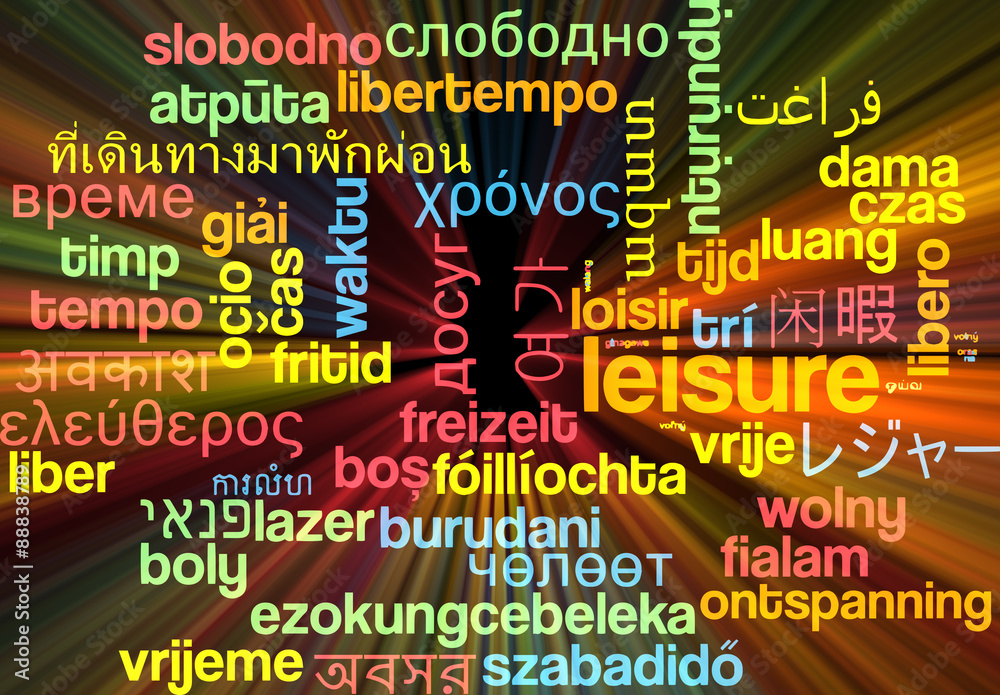 Leisure multilanguage wordcloud background concept glowing