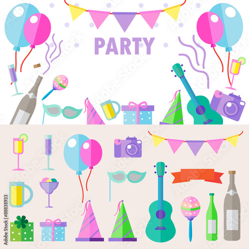 Bright colorful cheerful cute pattern on the theme of parties.