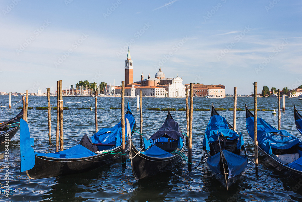 Gondolas and Church of San Giorgio Maggiore in Venice, Italy