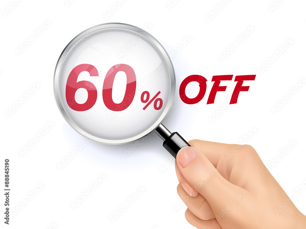 60 percent off showing through magnifying glass 60 percent off showing through magnifying glass