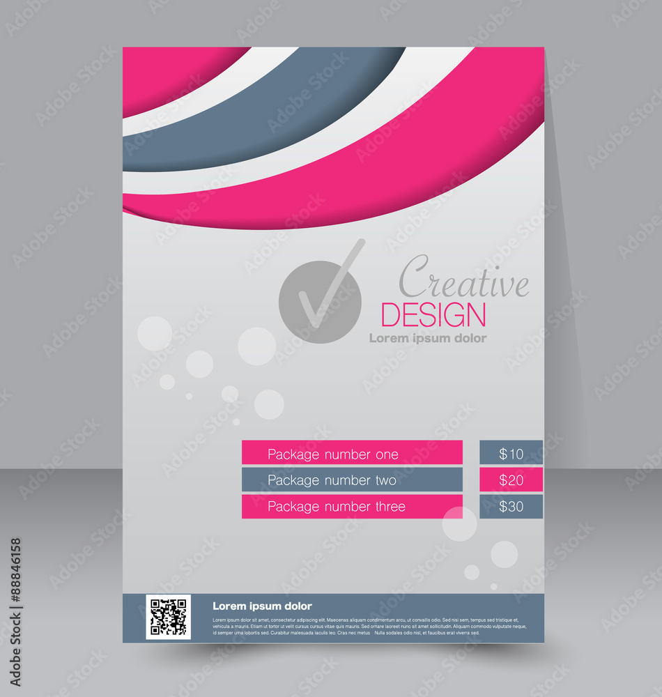 Fototapeta premium Flyer template. Business brochure. Editable A4 poster for design, education, presentation, website, magazine cover. Pink and grey color.