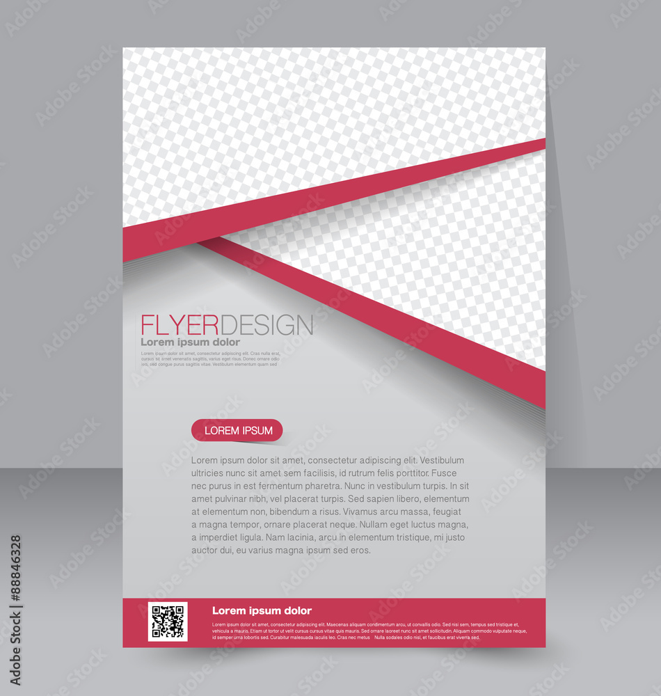 Flyer template. Business brochure. Editable A4 poster for design, education, presentation, website, magazine cover. Red color.
