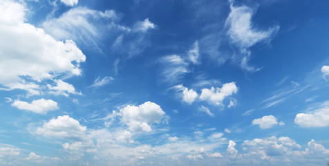 White heap clouds in the blue sky.