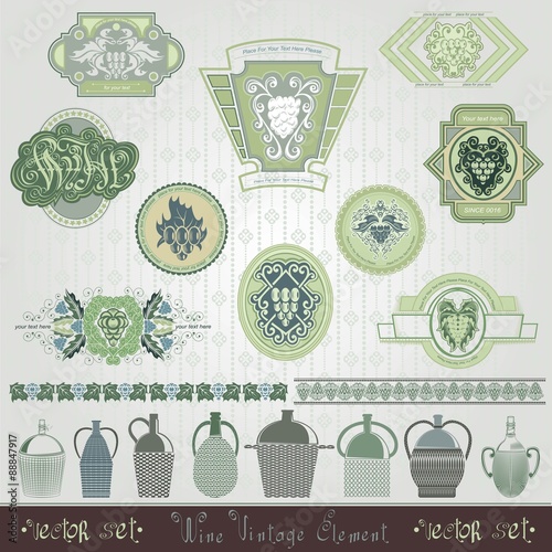 vintage banner with grapes and engraving bottles