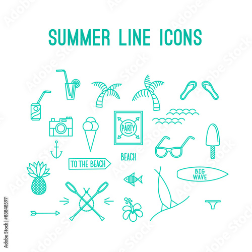 Summer line icon set. Beach and sea resort vacation design