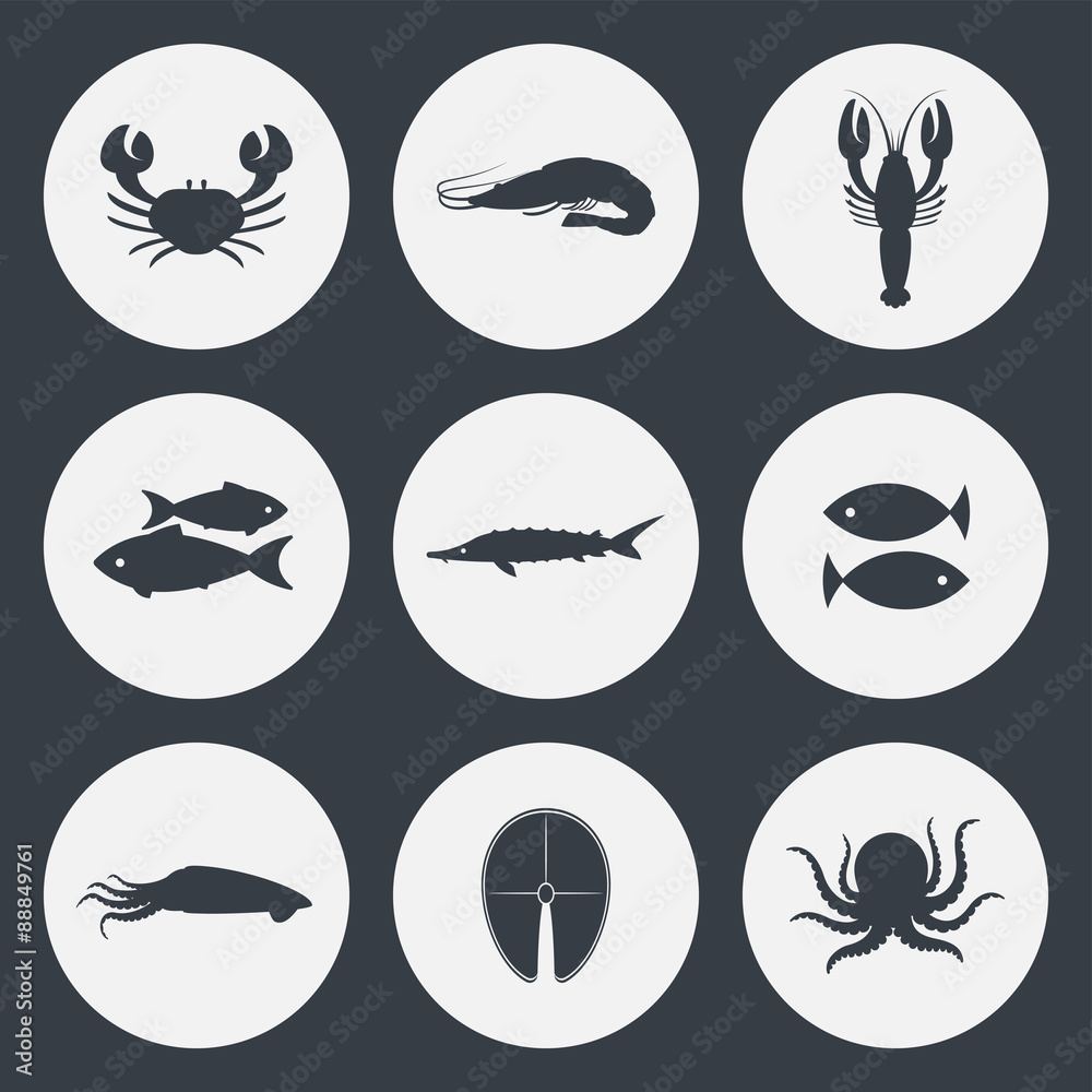 Set of seafood icons. Set of seafood icons.