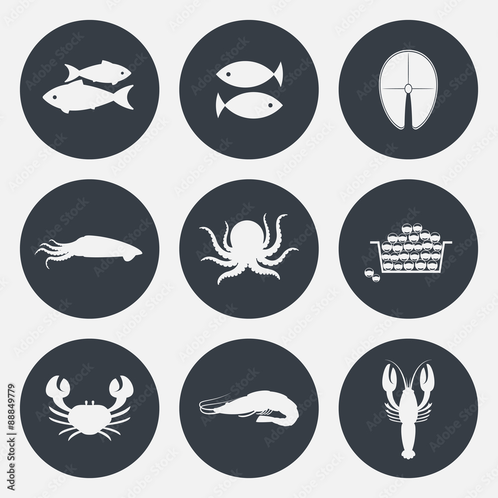 Set of seafood icons.