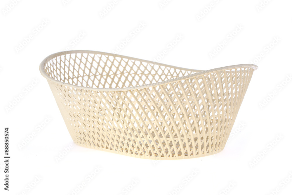 empty white basket plastic, isolated on white background