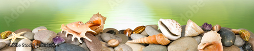 Photography stones and shells on  water background