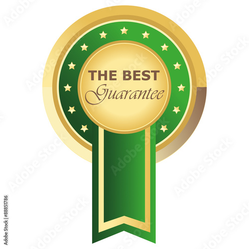 Runder The Best Guarantee Button in grün auf weißem Hintergrund