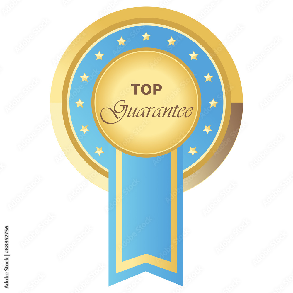 Runder Top Guarantee Buttons in hellblau auf weißem Hintergrund Runder Top Guarantee Buttons in hellblau auf weißem Hintergrund