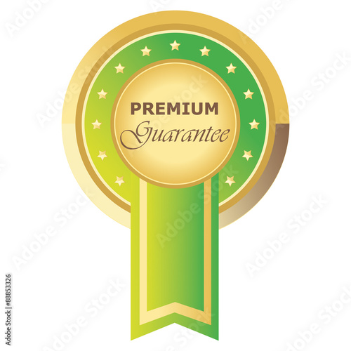 Runder Premium Guarantee Button in hellgrün auf weißem Hintergrund