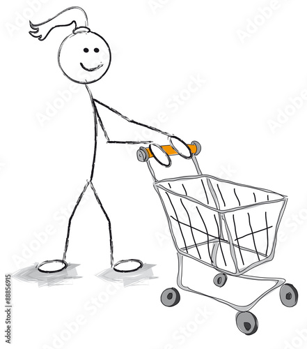 femme avec son chariot de courses vide