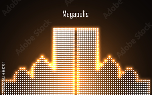 Abstract image of megalopolis in neon. Vector illustration