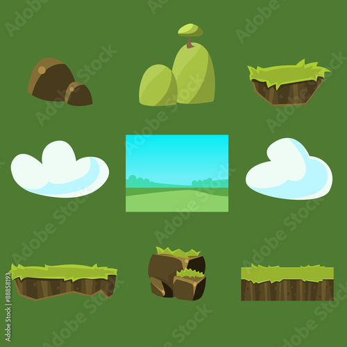Cartoon nature landscape, vector unending background with ground