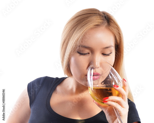 Asian Girl Drinking Wine