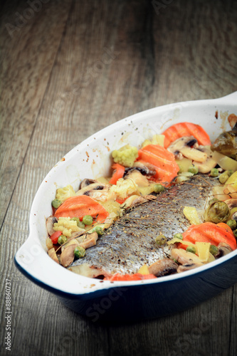 Baked seabass fish