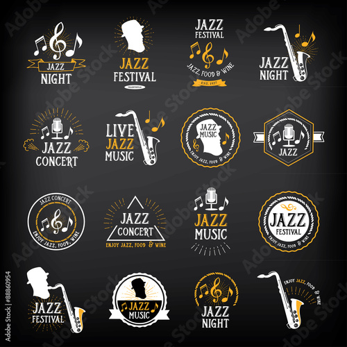 Jazz music party logo and badge design.