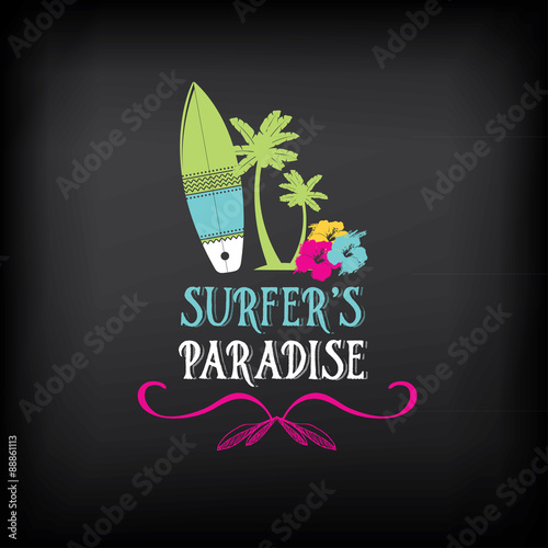 Surf vintage elements. Retro logo board. Hawaii beach wave banne
