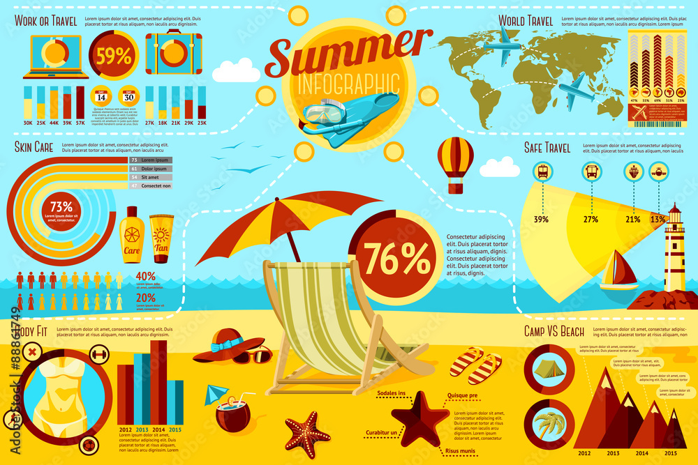 Set of Summer and Travel Infographic elements with icons
