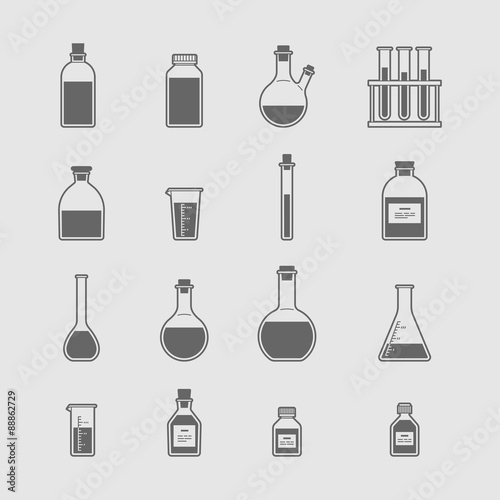 chemical glassware icons set.