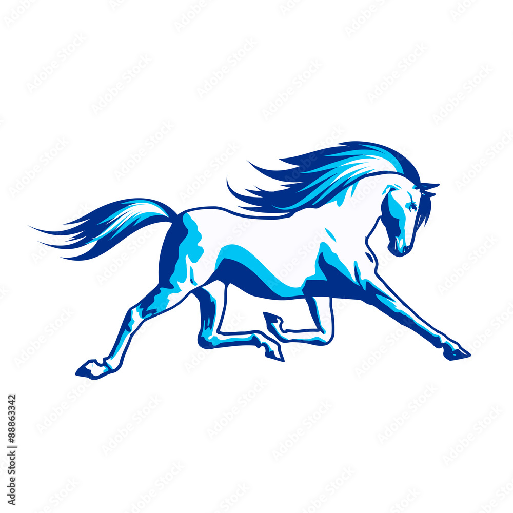 Бегущие лошади на голубом фоне