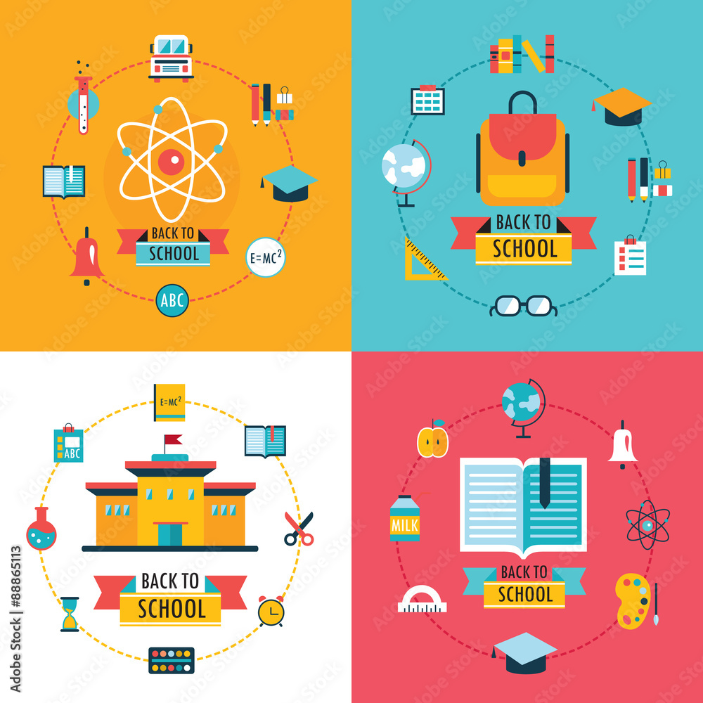 Welcome back to school Education banner set Flat Design Welcome back to school Education banner set Flat Design