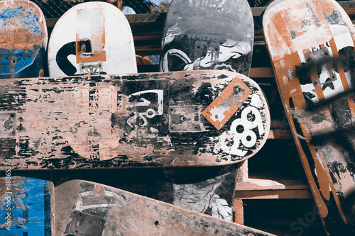 Background from old and scratched boards skateboard