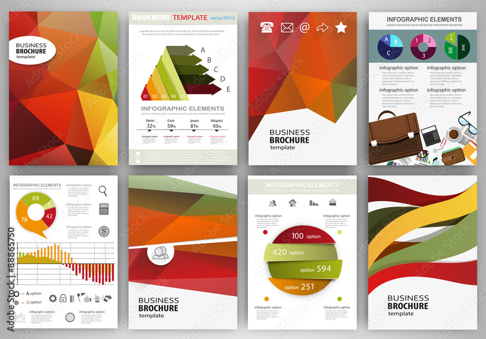 Red, green, yellow backgrounds, abstract concept infographics an