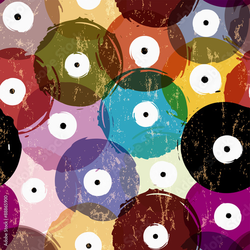 seamless background pattern, with vinyl records,strokes and splashes