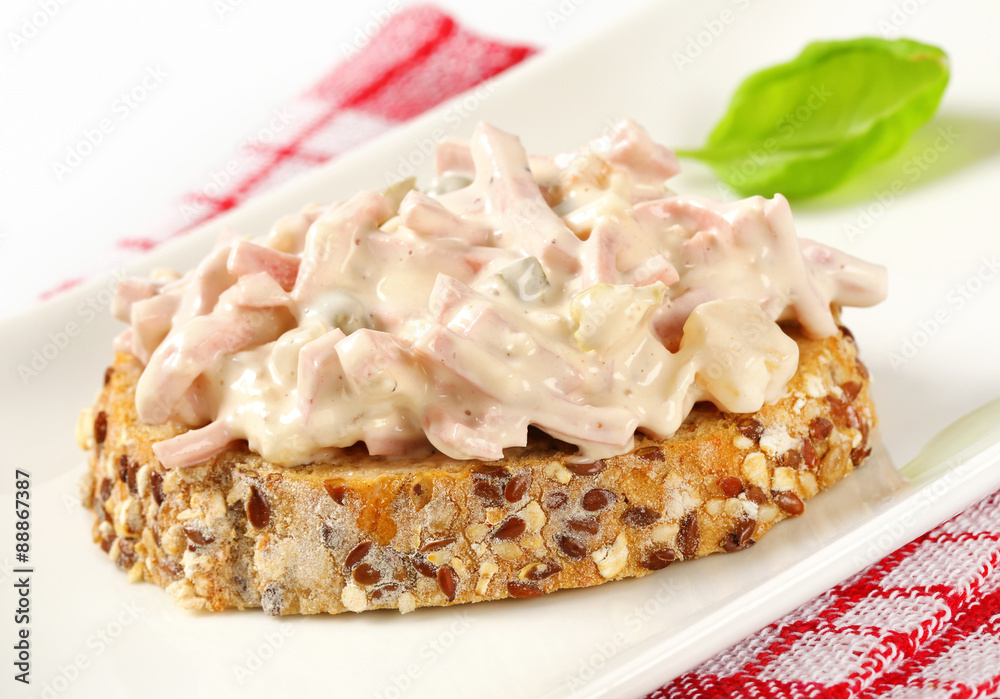 Open faced ham and potato salad sandwich Open faced ham and potato salad sandwich