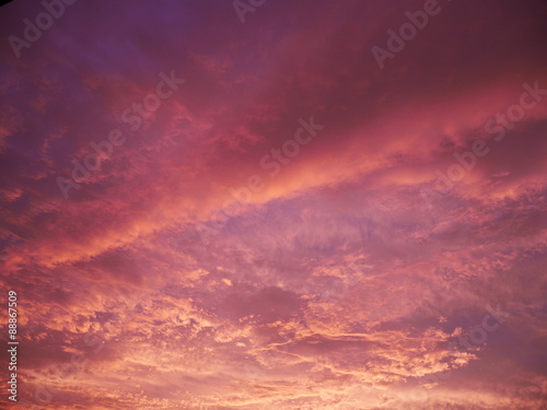 Sky with dramatic cloudy sunset and sun