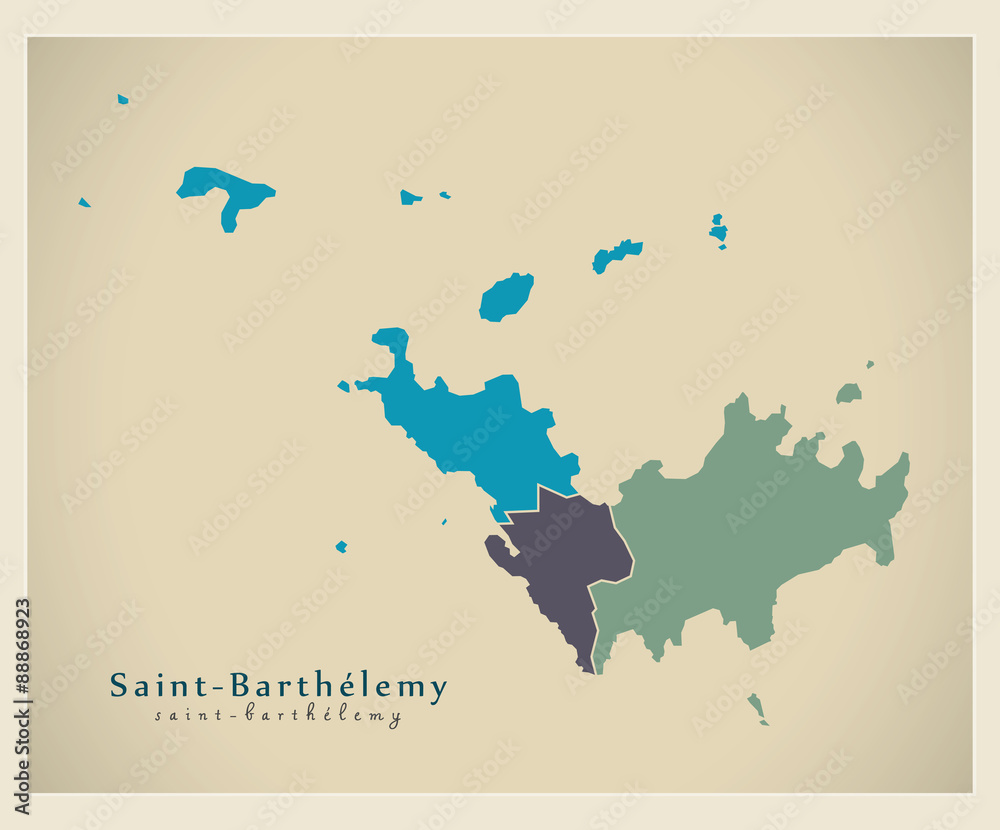 Naklejka premium Modern Map - Saint-Barthelemy with regions colored BL