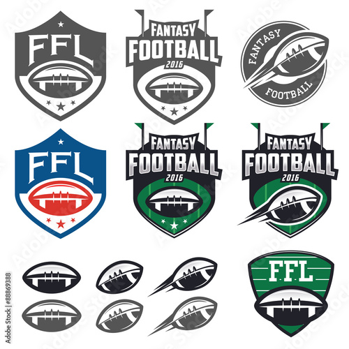 American football fantasy league labels, emblems and design elements