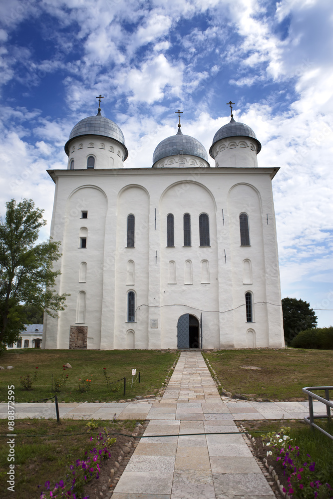 Saint George's Cathedral, Russian orthodox Yuriev Monastery in Great Novgorod (Veliky Novgorod.) Russia