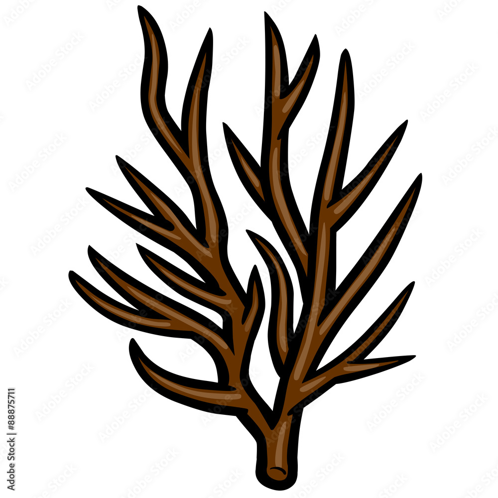 Tree, Twig, Brown, Comic, Cartoon, Vector, Isolated