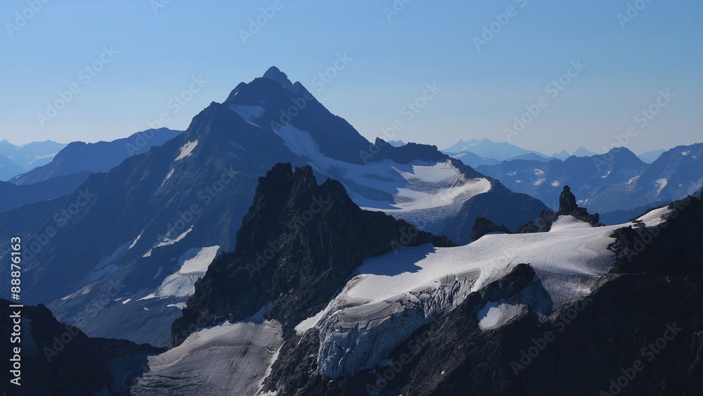 Beautiful shaped high mountains seen from Mt Titlis