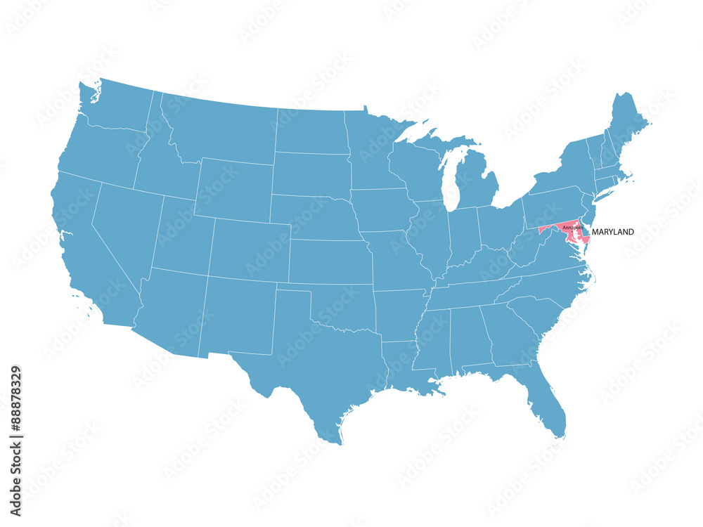 blue vector map of United States with indication of Maryland