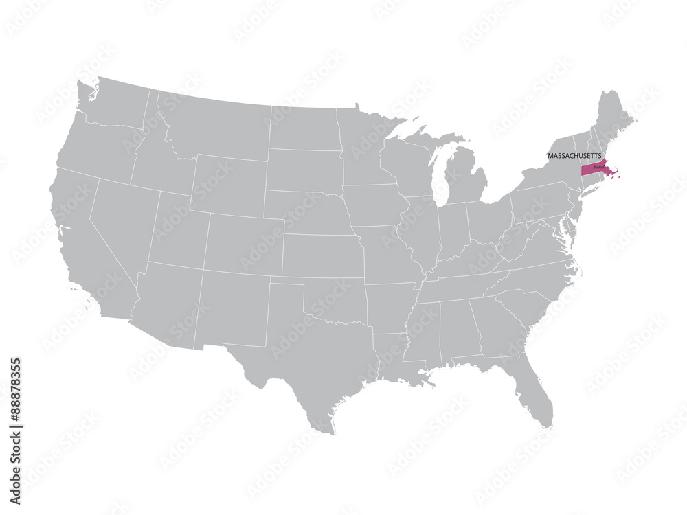 vector map of United States with indication of Massachusetts