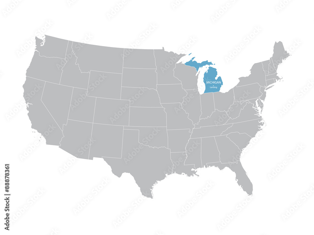 vector map of United States with indication of Michigan
