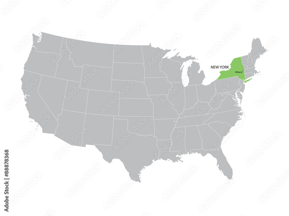 vector map of United States with indication of New York