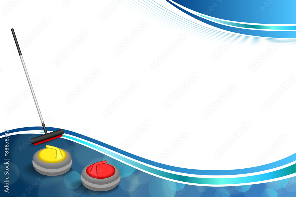 Αυτοκόλλητο Background abstract curling sport blue ice red yellow stone broom frame illustra
