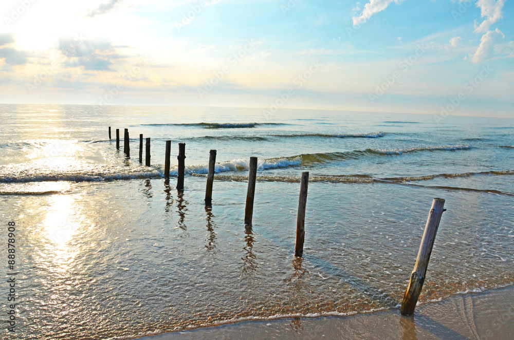 beach scene, summer sunrise, north sea, rømø Stock-Foto | Adobe Stock