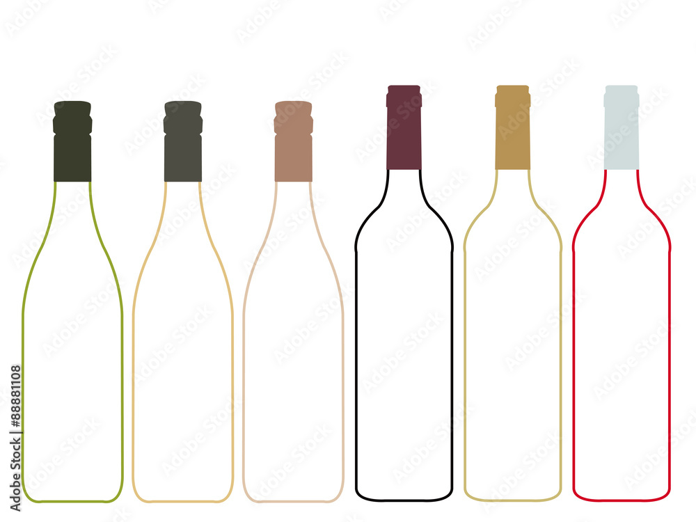 Different Kinds of Wine Empty Bottles Illustration Different Kinds of Wine Empty Bottles Illustration