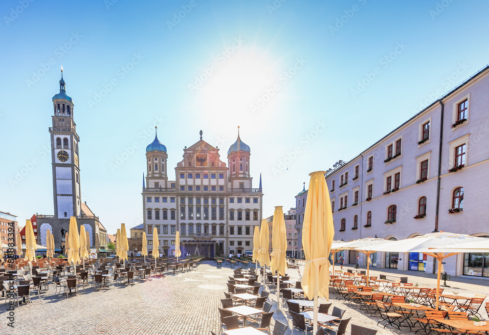 Obraz premium Augsburg City in Bavaria, Germany. Outdoor travel Pictures from Public Places on a hot summer day