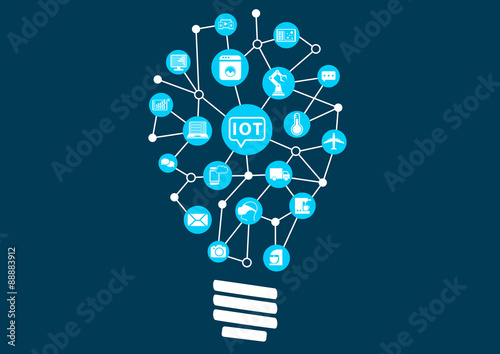 Internet of everything (IoT) concept. Light bulb to represent finding new ideas