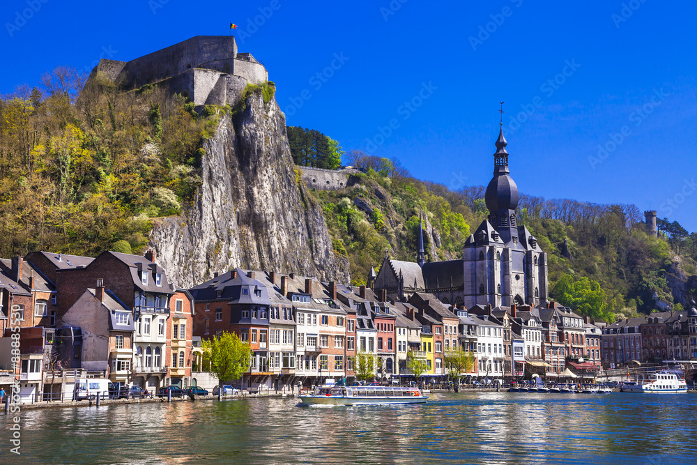 Ταπετσαρία Dinant Belgium view of Collegiate Church Notre Dame and Citadel over Meuse river