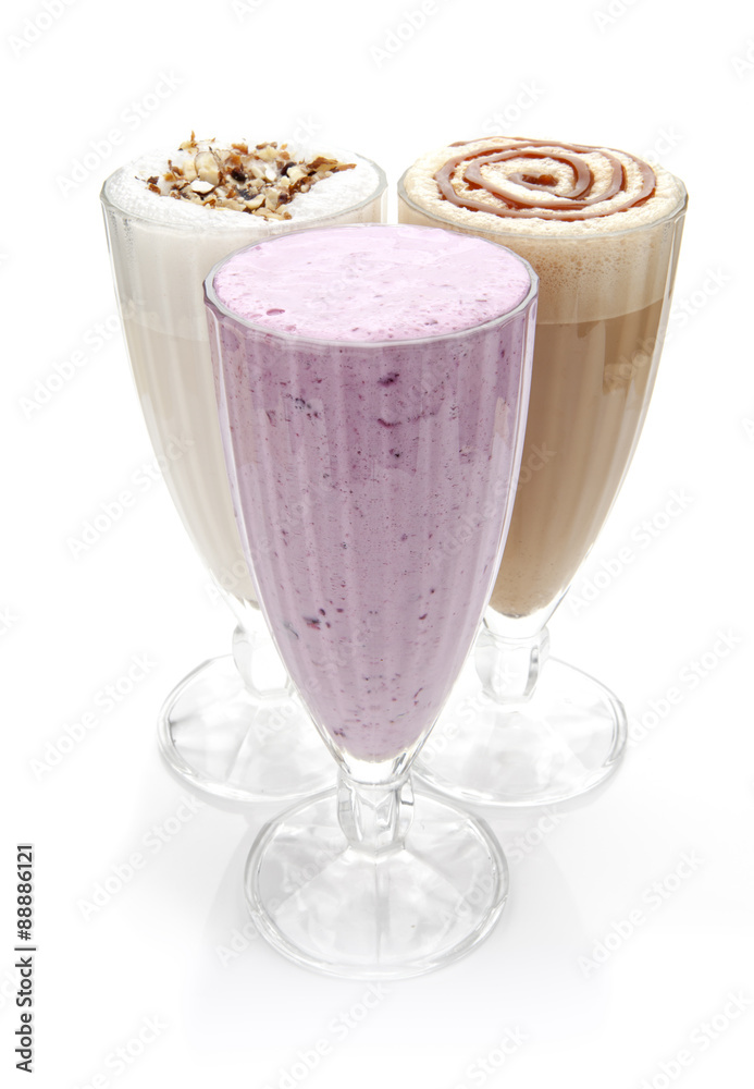 three glasses of milkshakes